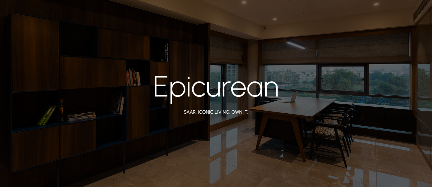 SAAR — Contemporary living interior with art, balcony and warm lighting